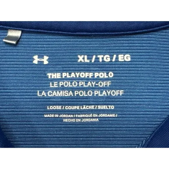 Under Armour Men's Blue Striped The Playoff Polo Shirt - Size XL Loose Fit - Picture 4 of 5